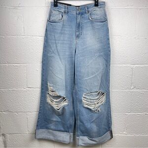 NWT BDB Urban Outfitters Skater Baggy Wide Leg Distressed Denim Womens Size 29
